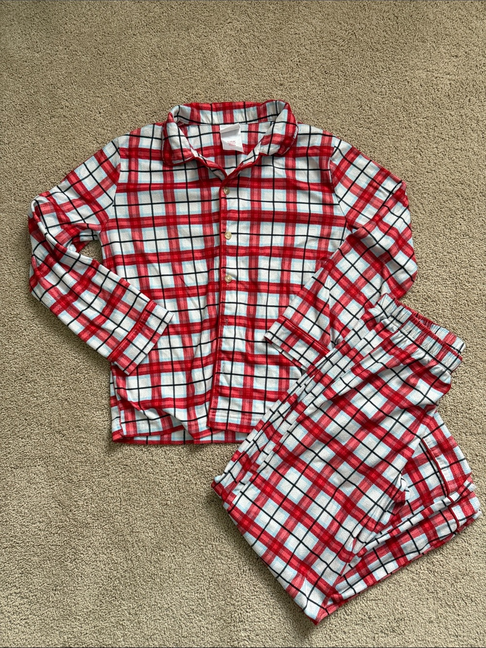 Kids Red Plaid Cotton Pajama Set size Large